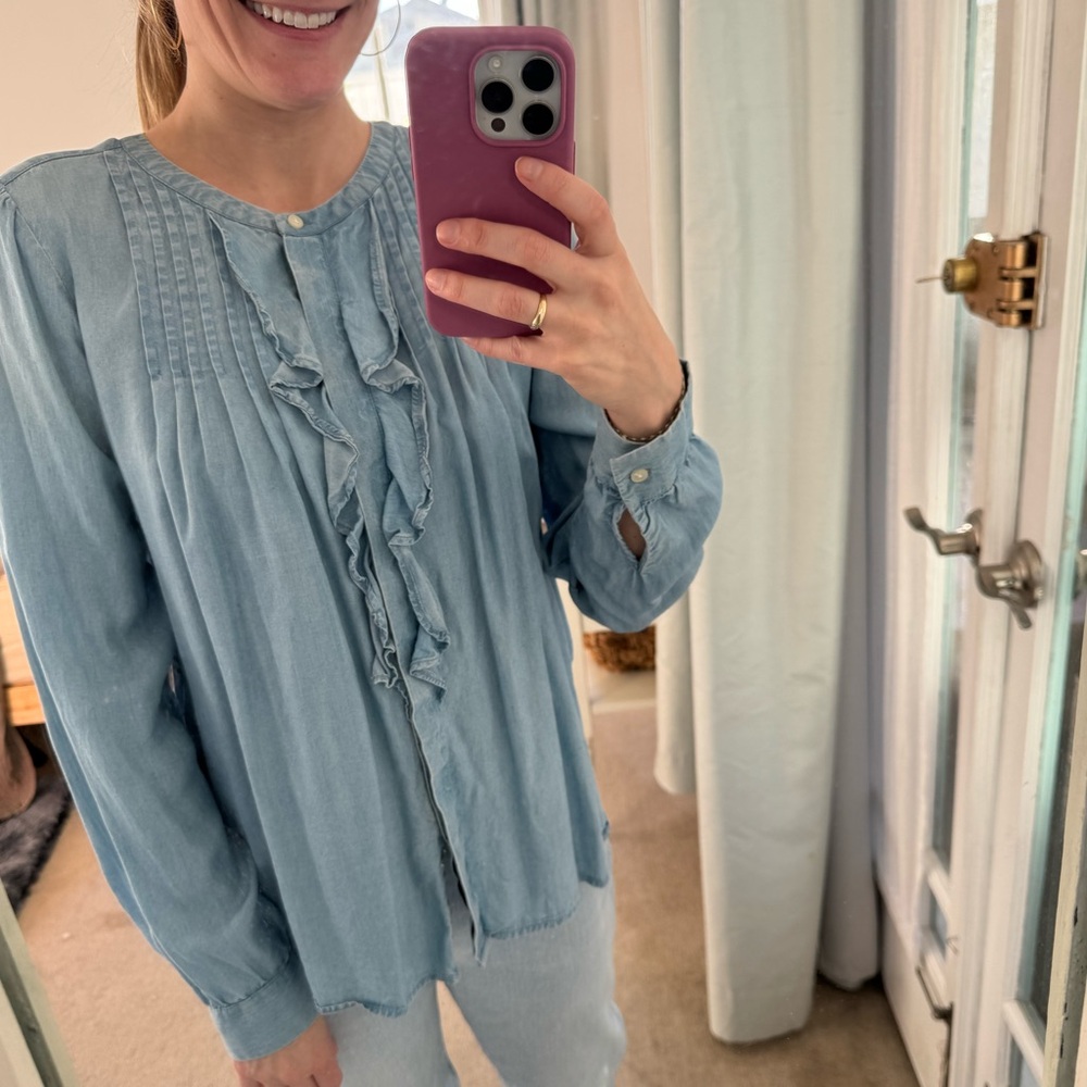 Women's Blue Ruffle Top